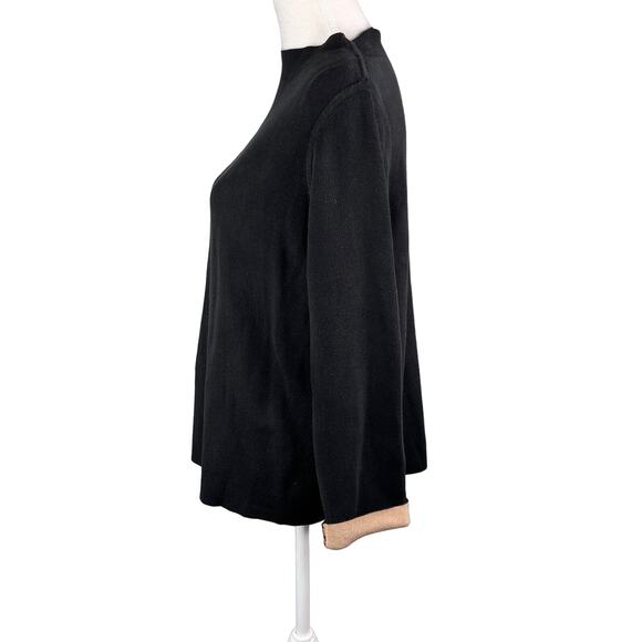 Eileen Fisher Sweater Large Silk Blend Black Beige Contrast Sleeve - Picture 11 of 15